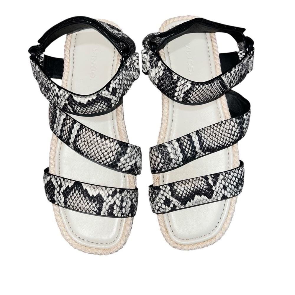 NWOB Vince Elian Women's Snake Embossed Leather Espadrille Sandal Flat Natural 8